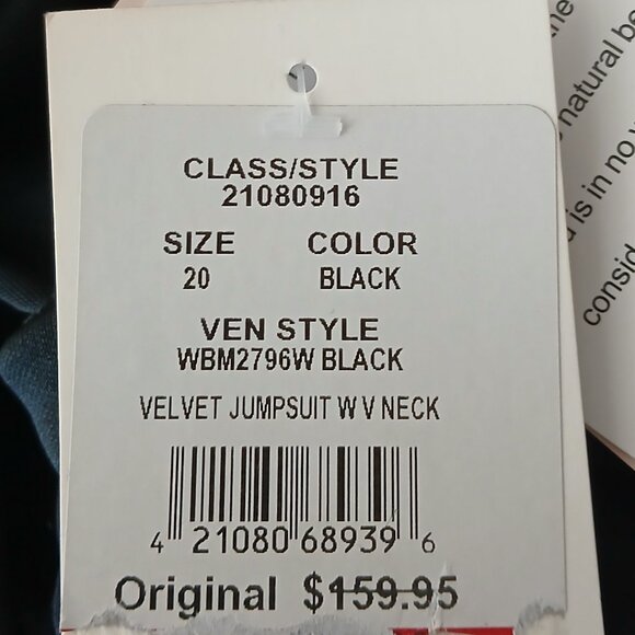 NWT DB Studio Jumpsuit Plus Size 20 Black Velvet Belted David's Bridal - Picture 8 of 10